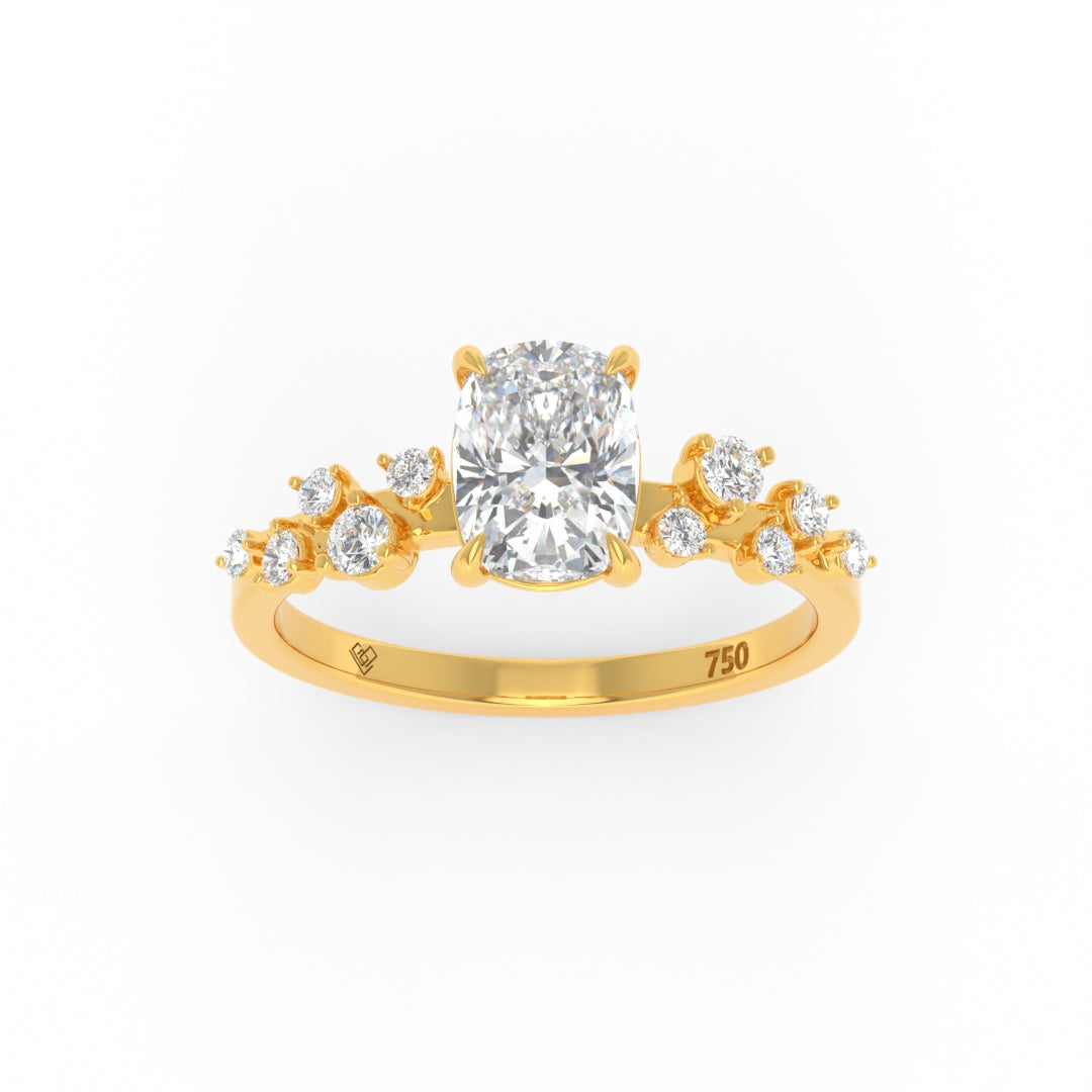 Layla Cushion Diamond engagement ring with cushion cut center stone and diamond accent band in 18k gold