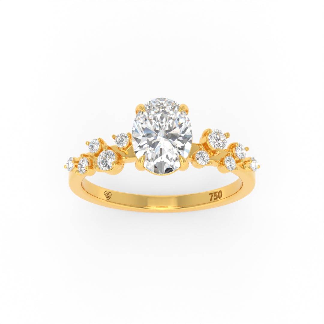 Layla Oval Cut Diamond engagement ring with diamond accent band in 18k gold