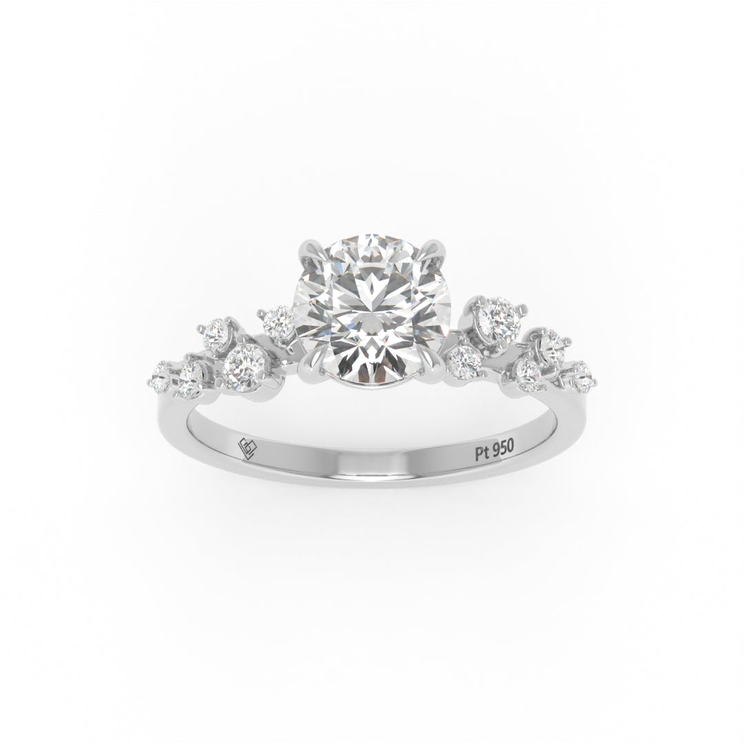 Layla Round Brilliant Cut Diamond Engagement Ring With Diamond Accent Band