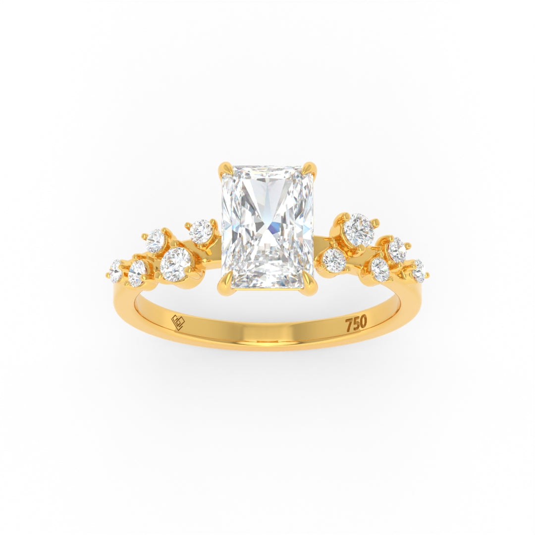 Layla Radiant Cut Diamond engagement ring with accent diamond band in 18k gold and platinum setting