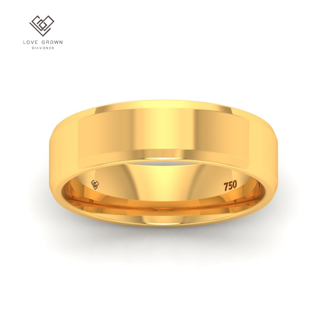 Men's beveled edge wedding band by Rémy, crafted with Love Grown Diamonds, 6mm wide.