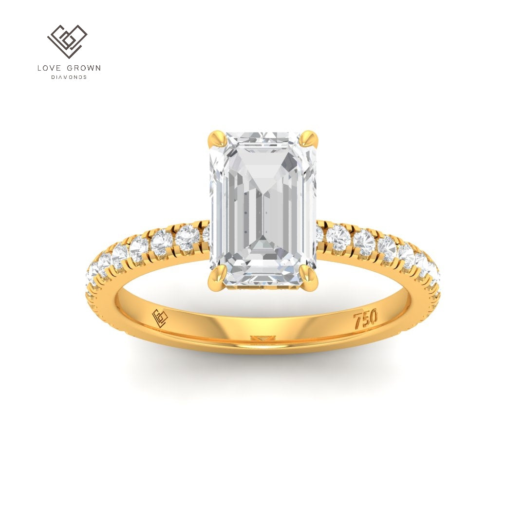 Chloé Emerald Cut Diamond Engagement Ring with Diamond Hidden Halo and Diamond Band