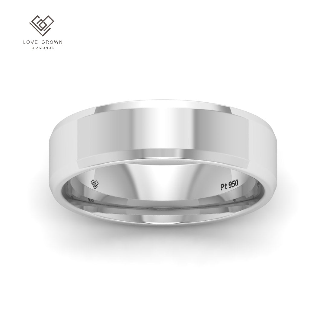 Men's beveled edge wedding band with contemporary design by Love Grown Diamonds, 6mm width.