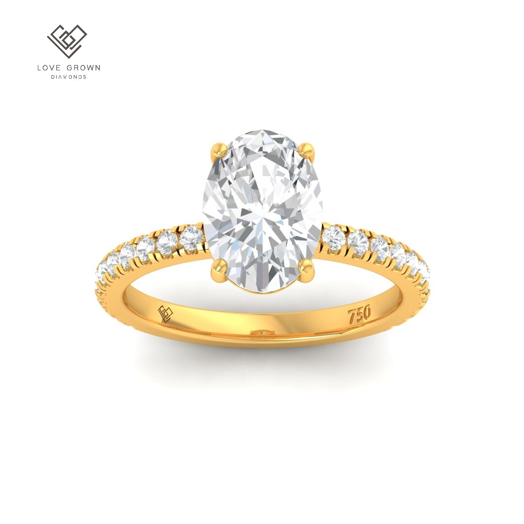 Chloé Oval Cut Diamond Engagement Ring with Diamond Hidden Halo and Diamond Band