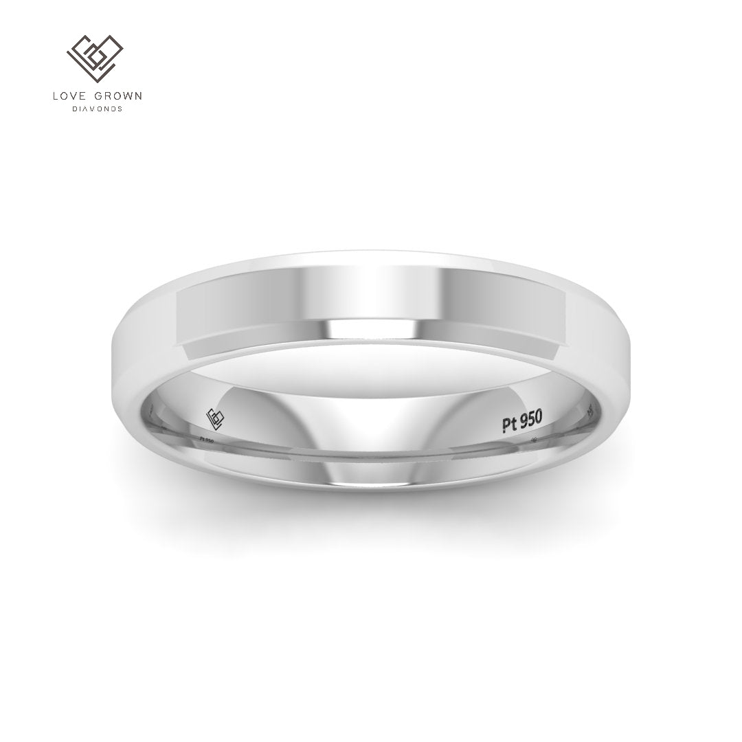 Men's beveled edge platinum wedding band, 4mm width, Love Grown Diamonds.