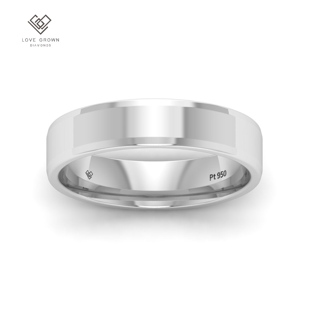 Men's platinum wedding band with beveled edge by Love Grown Diamonds.
