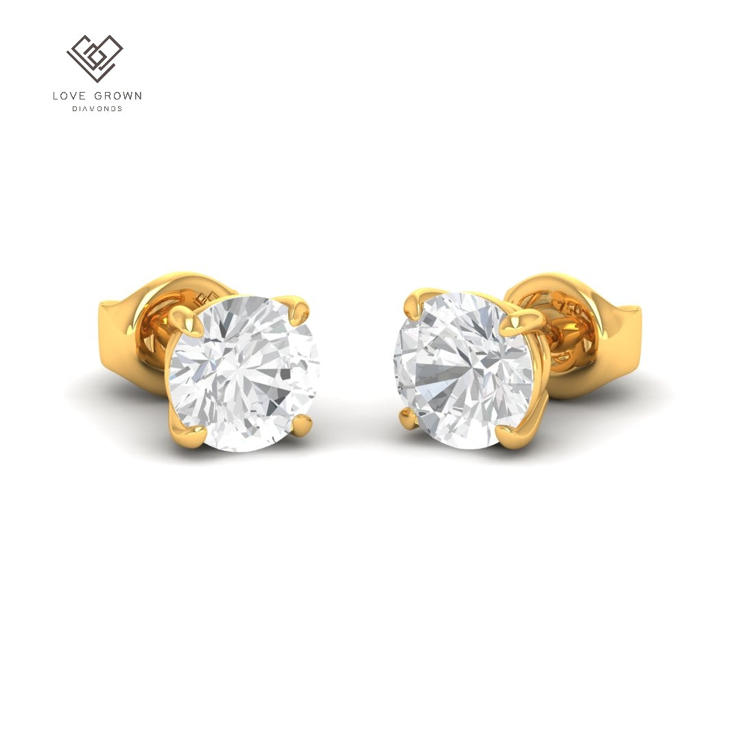 Arden 6.00ct diamond stud earrings in gold with D/E color and VVS clarity by Love Grown Diamonds