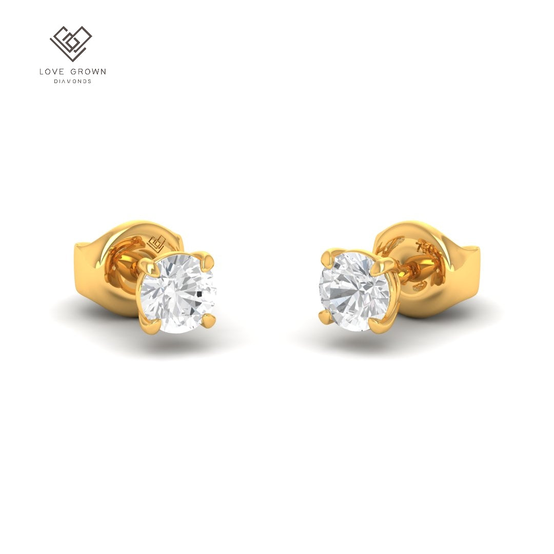 Irène 1.00ct diamond stud earrings with D/E color and VVS clarity set in gold studs by Love Grown Diamonds