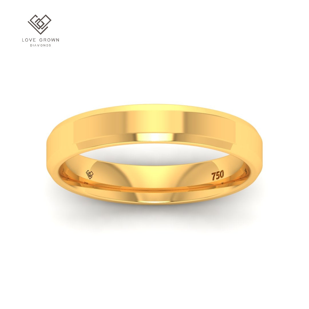 Men's beveled edge platinum wedding band, 4mm width, exquisite craftsmanship.