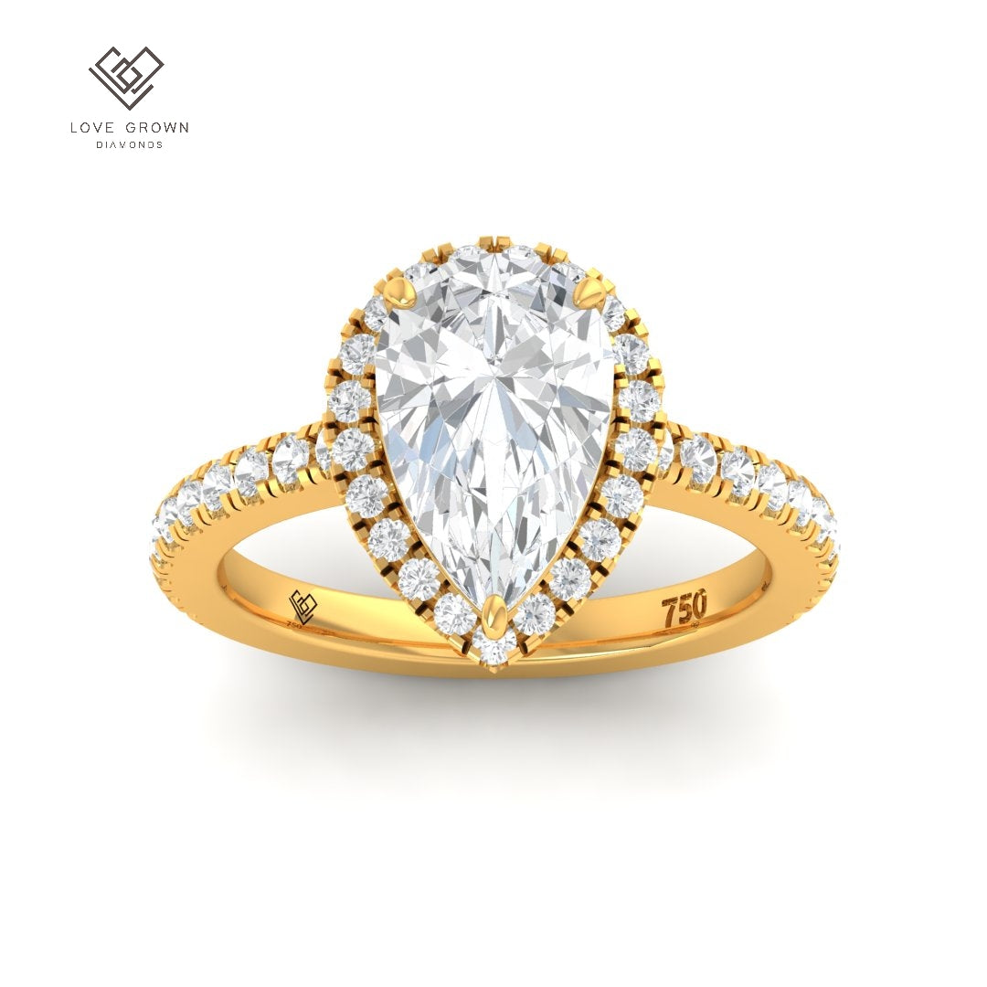 Bella Pear Cut Diamond Engagement Ring with Diamond Halo & Diamond Band
