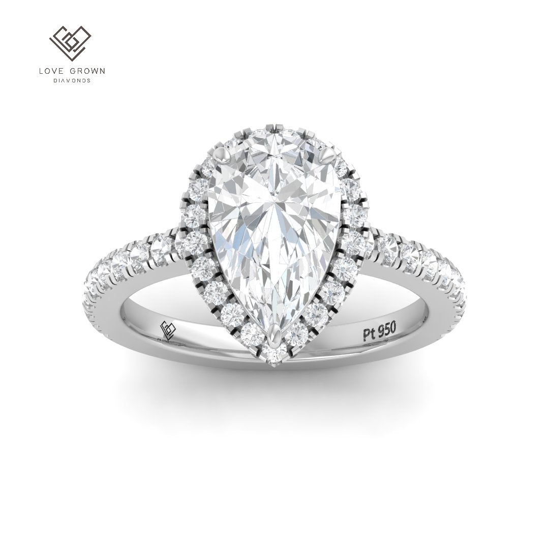 Bella Pear Cut Diamond Engagement Ring with Diamond Halo & Diamond Band
