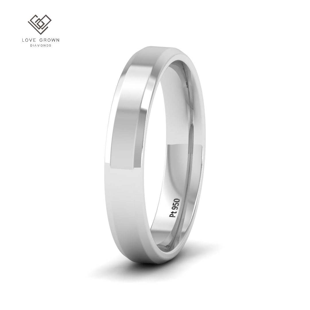 Men's platinum beveled edge wedding band, 4mm width, by Love Grown Diamonds.
