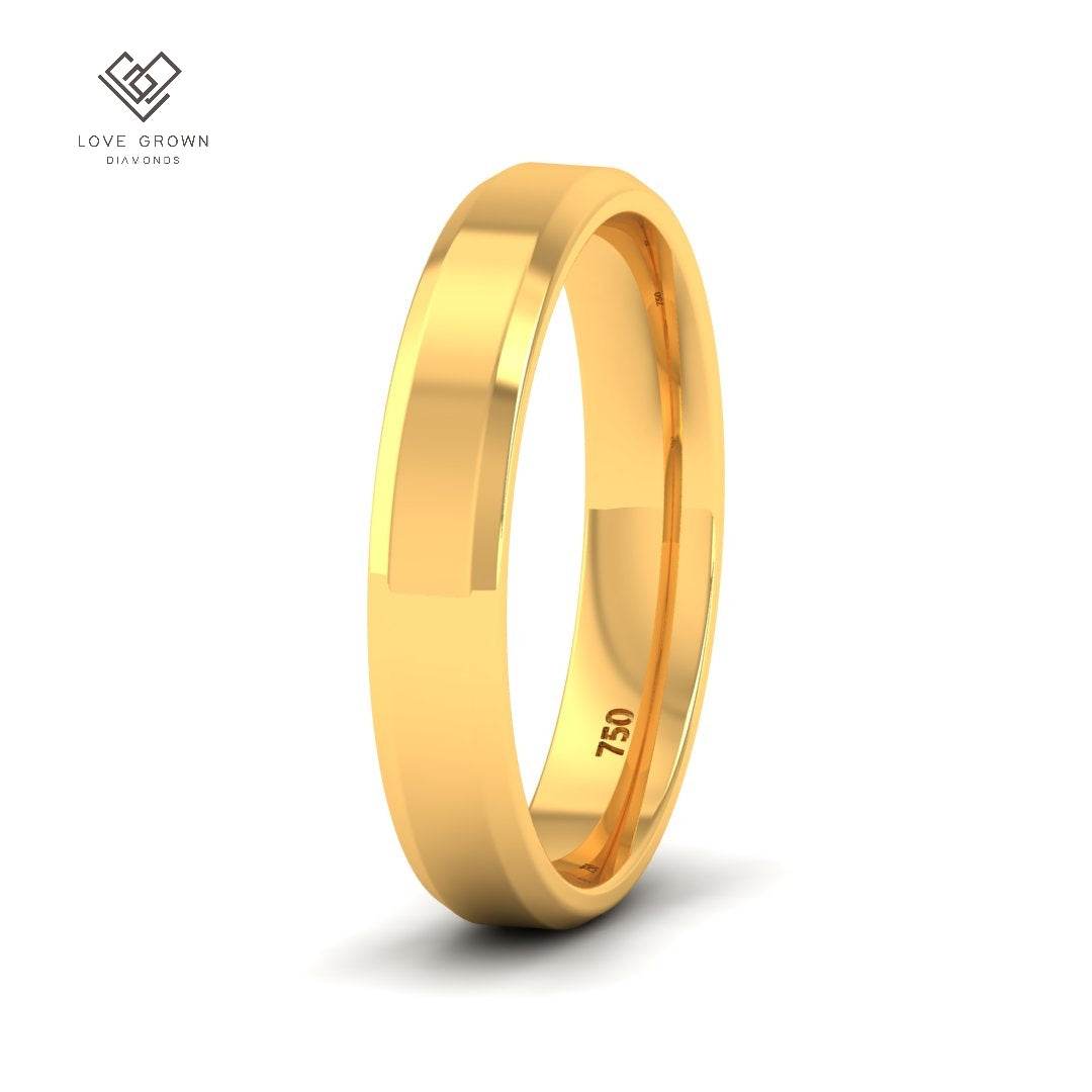 Men's wedding band with beveled edge in platinum, 4mm width, by Love Grown Diamonds.