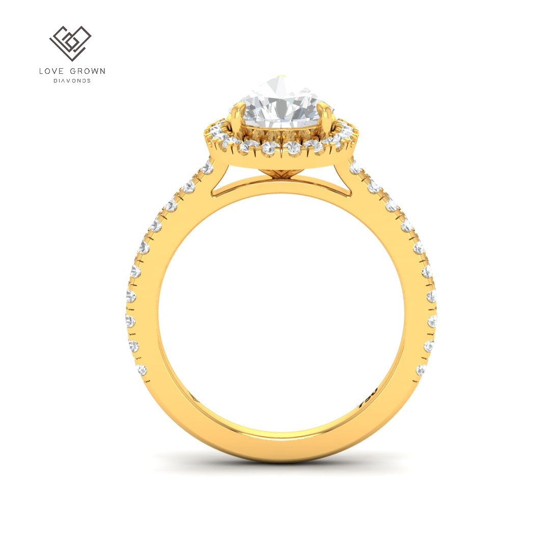 Bella Pear Cut Diamond Engagement Ring with Diamond Halo & Diamond Band