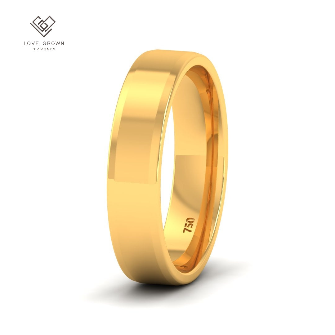 18k Yellow Gold men's wedding band with beveled edge, 5mm width, by Love Grown Diamonds.