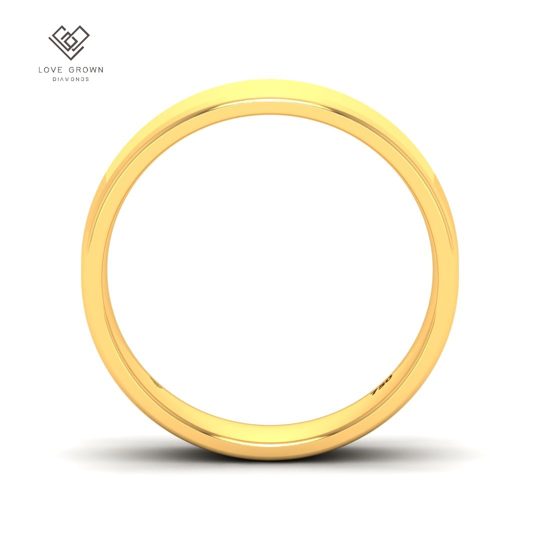 Men's 18k Yellow Gold wedding band with beveled edges, 5mm width, Love Grown Diamonds.
