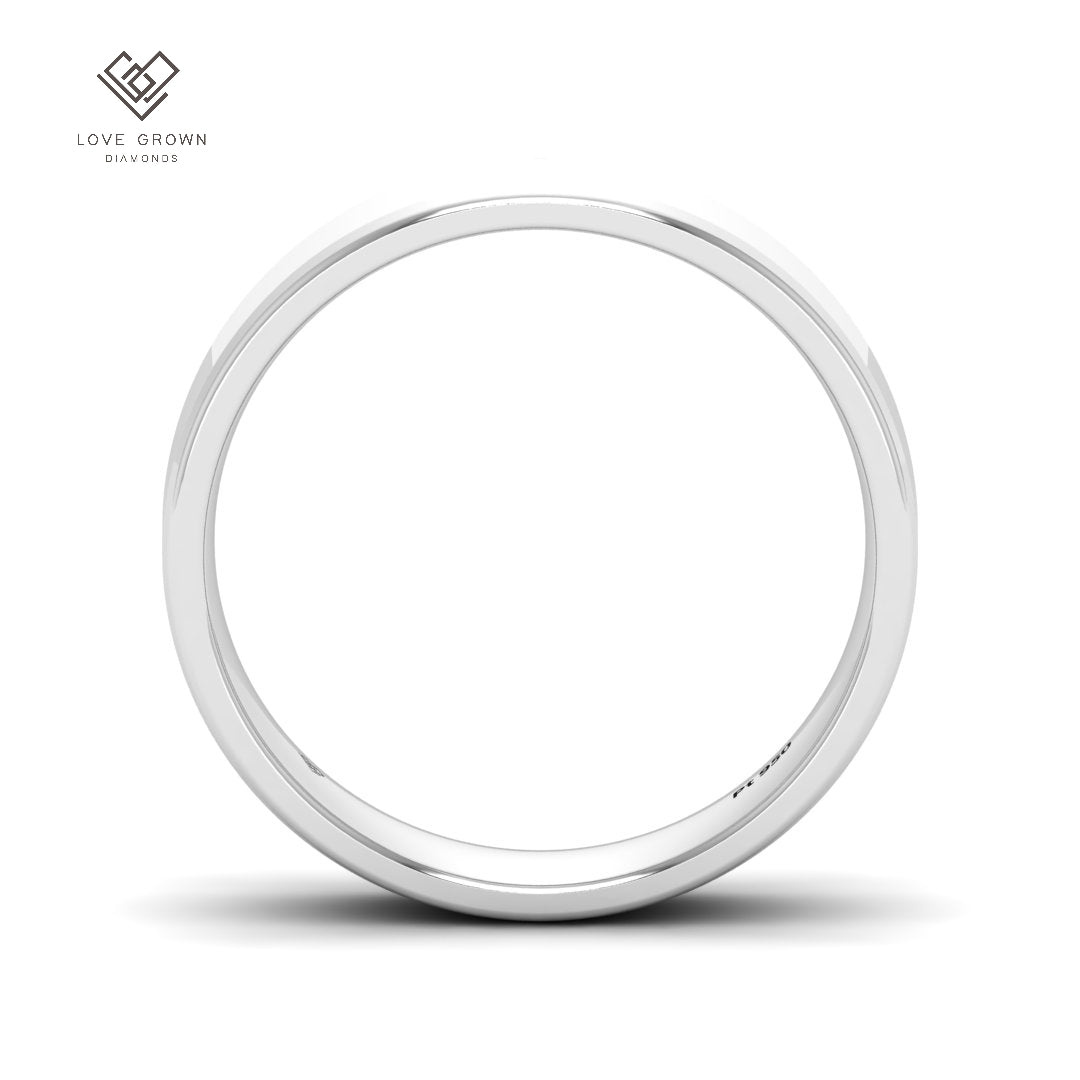 Men's beveled edge platinum wedding band, 5mm width, Love Grown Diamonds.