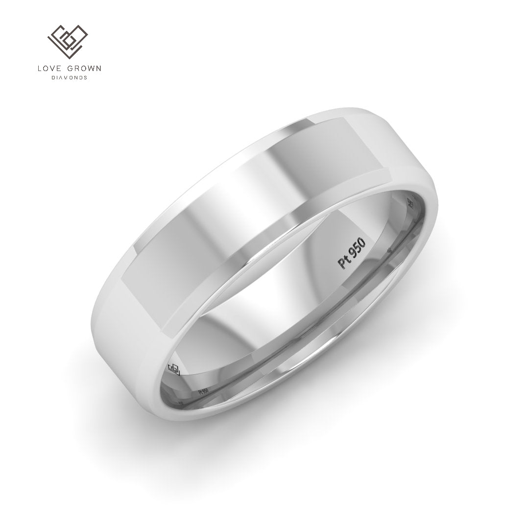 Men's beveled edge wedding band with refined elegance, crafted with contemporary design in Love Grown Diamonds.