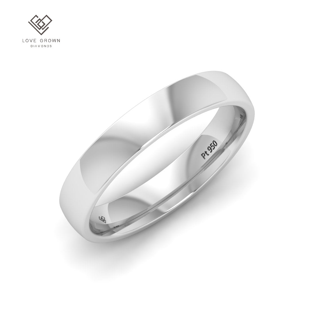 Refined men's wedding band with court-shaped design, 4mm width; Love Grown Diamonds.
