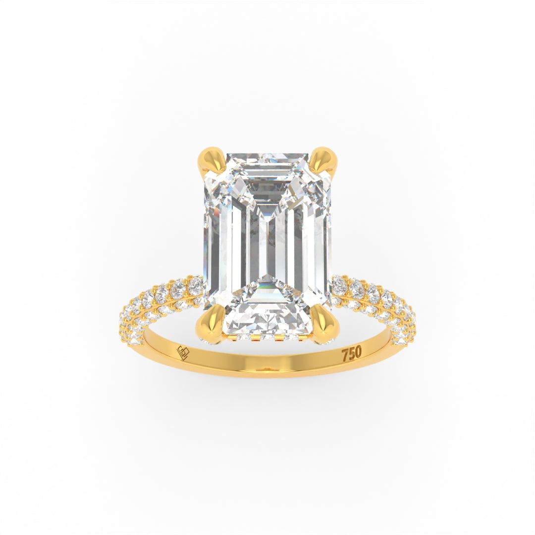 Mia Emerald Cut Diamond Engagement Ring with Diamond Hidden Halo and 3D Diamond Band