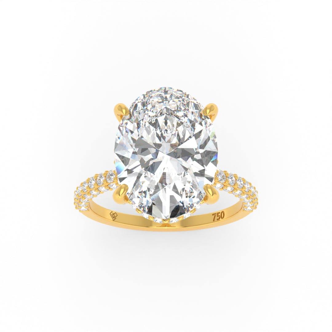 Mia Oval Cut Diamond Engagement Ring With Diamond Hidden Halo And 3D Diamond Band
