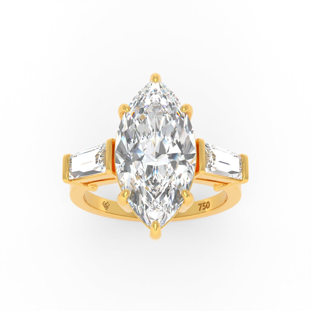 Mary Marquise Cut Diamond Engagement Ring with Tapering Baguette Cut Side Diamonds