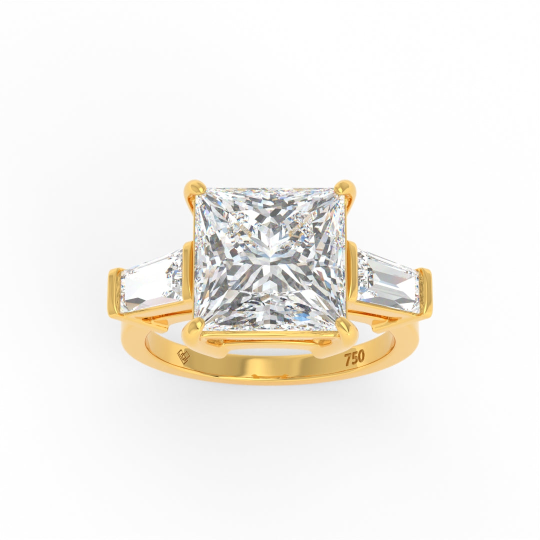 Mary Princess Cut Diamond Engagement Ring With Tapering Baguette Cut Side Diamonds