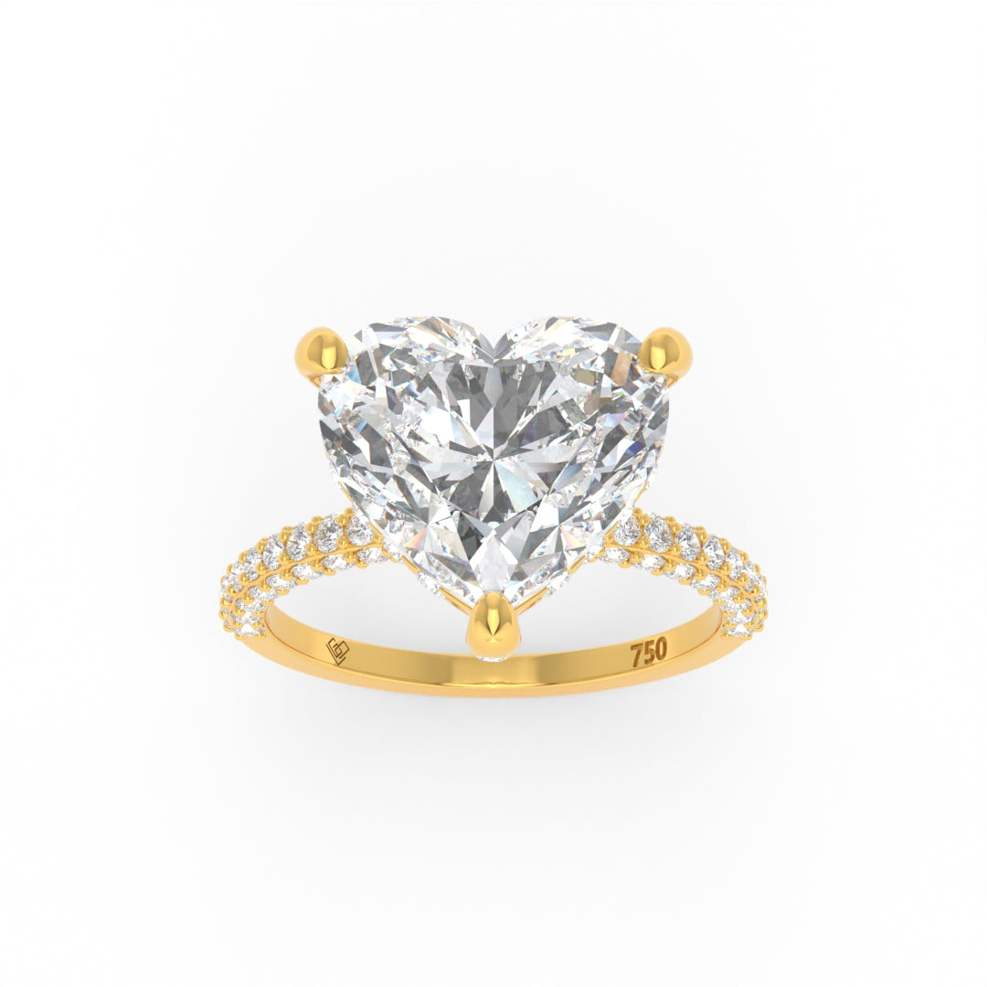 Bague de fiançailles Mia en diamant taille cœur avec halo de diamants cachés et anneau en diamant 3D
