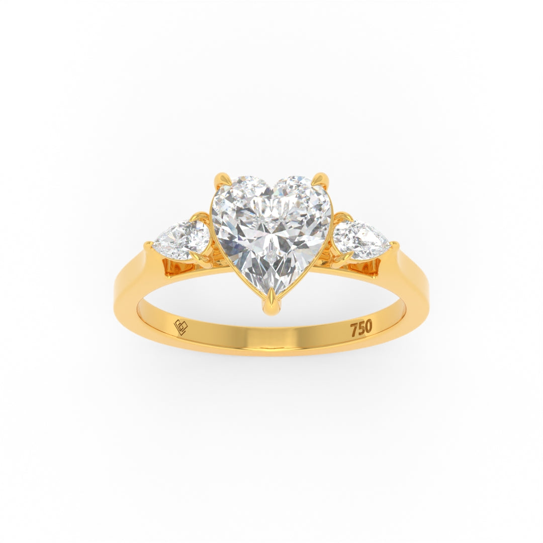 Sofia Heart Cut Diamond engagement ring with pear cut side diamonds set in 18k gold band