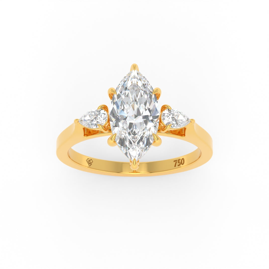 Sofia Marquise cut diamond engagement ring with pear cut side diamonds set in 18k gold band