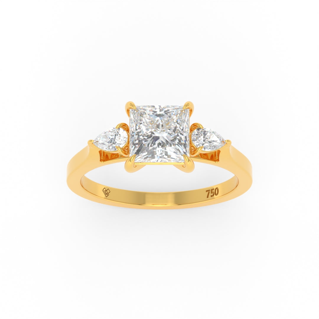 Sofia Princess cut diamond engagement ring with pear side diamonds set in 18k gold band