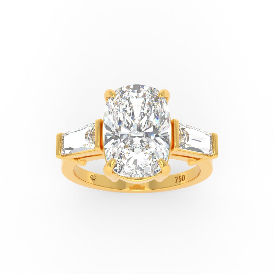 Mary Cushion Cut Diamond Engagement Ring with Tapering Baguette Cut Side Diamonds