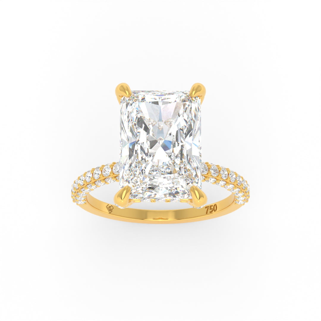 Mia Radiant Cut Diamond Engagement Ring With Diamond Hidden Halo And 3D Diamond Band
