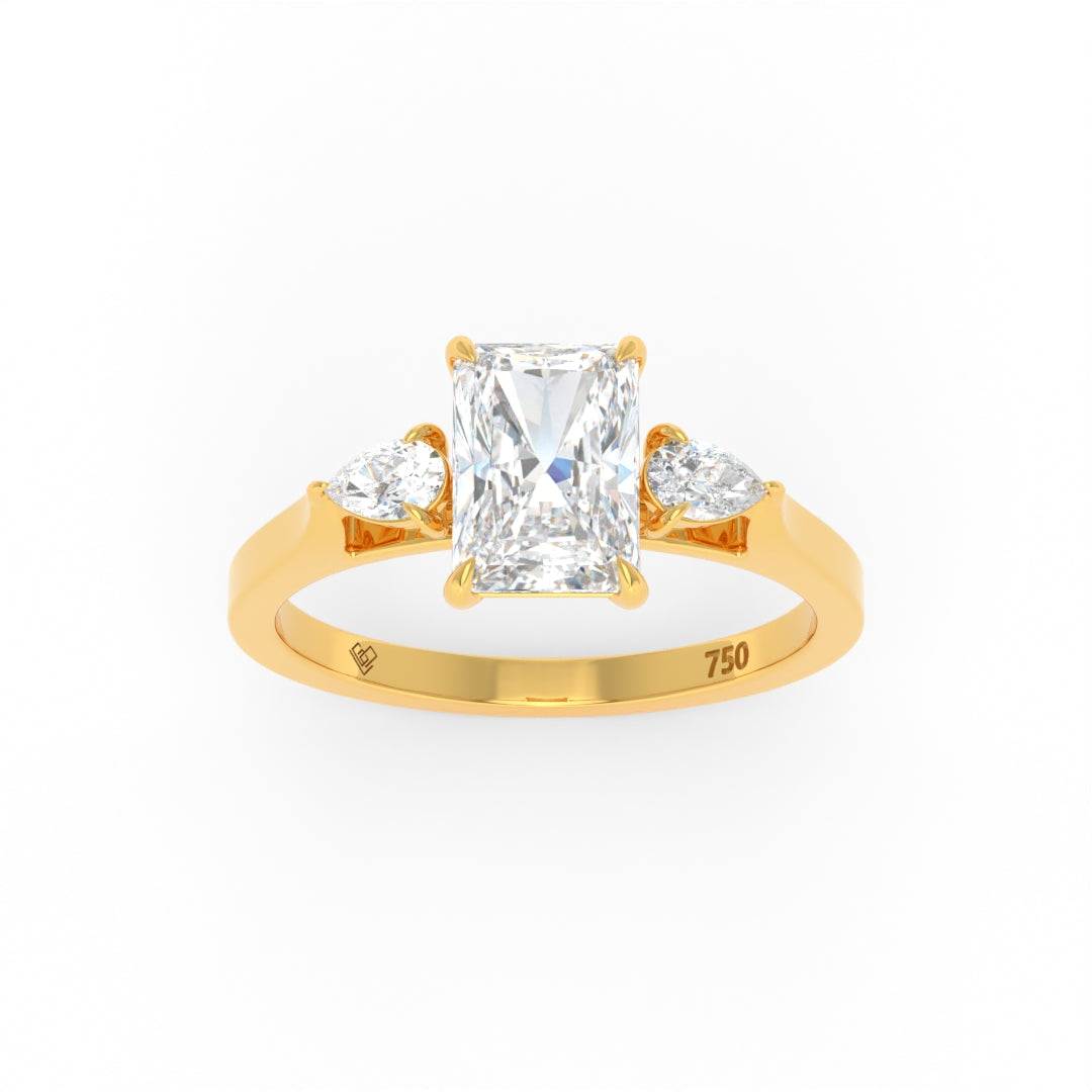Sofia radiant cut diamond engagement ring with pear cut side diamonds set in 18k gold band