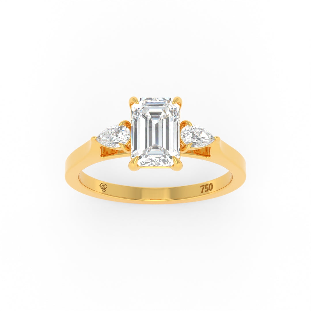 Sofia Emerald Cut Diamond engagement ring with pear side diamonds set in 18k gold band