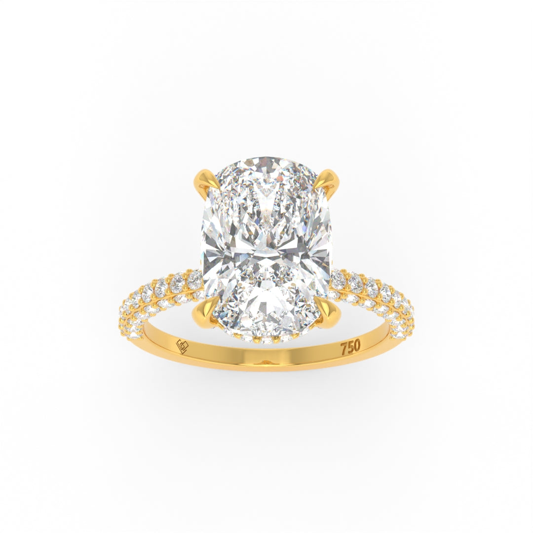 Mia Cushion Cut Diamond Engagement Ring with Diamond Hidden Halo and 3D Diamond Band