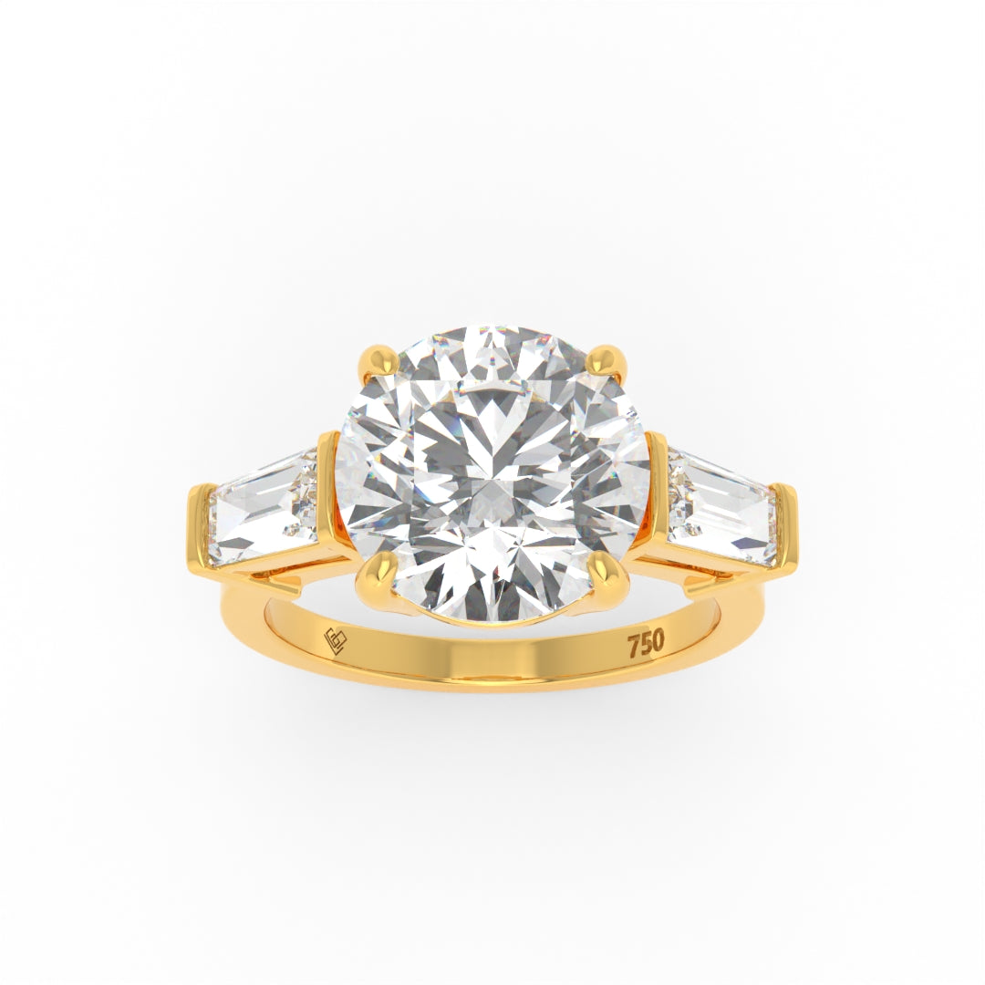 Mary Round Brilliant Cut Diamond Engagement Ring With Tapering Baguette Cut Side Diamond