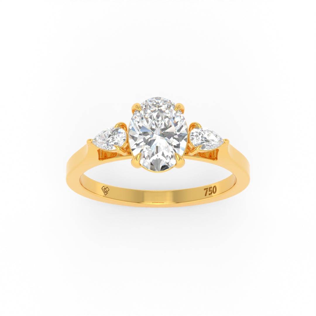 Sofia oval cut diamond engagement ring with pear cut side diamonds set in 18k gold band