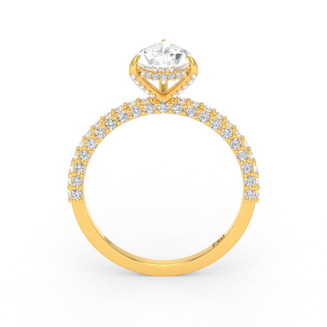 Mia Pear Cut Diamond Engagement Ring With Diamond Hidden Halo And 3D Diamond Band