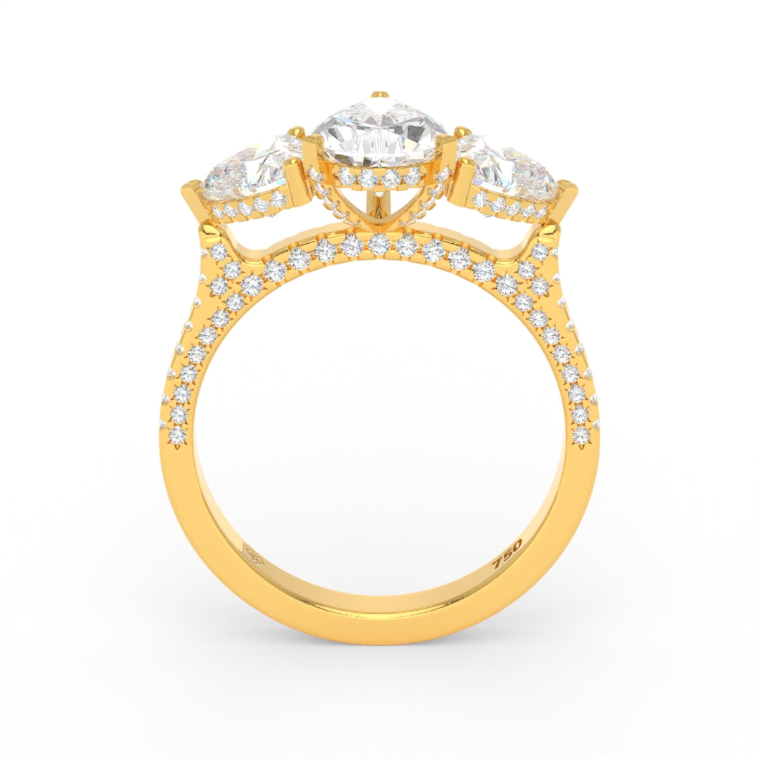 Victoria Pear Cut Diamond Engagement Ring with Heart Cut Side Diamonds and 3D Diamond Band