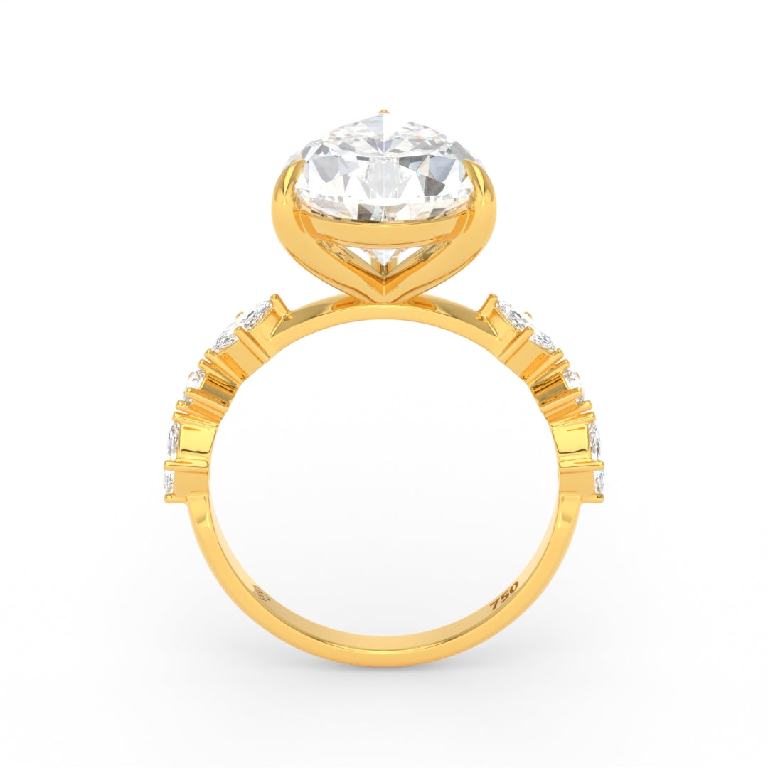 Elizabeth Pear Cut Diamond Engagement Ring With A Marquise And Round Cut Diamond Band