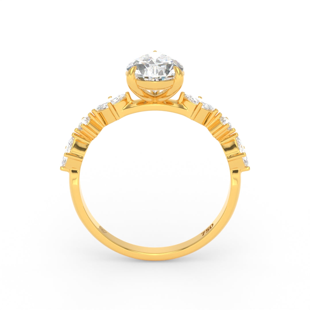 Elizabeth Pear Cut Diamond Engagement Ring With A Marquise And Round Cut Diamond Band