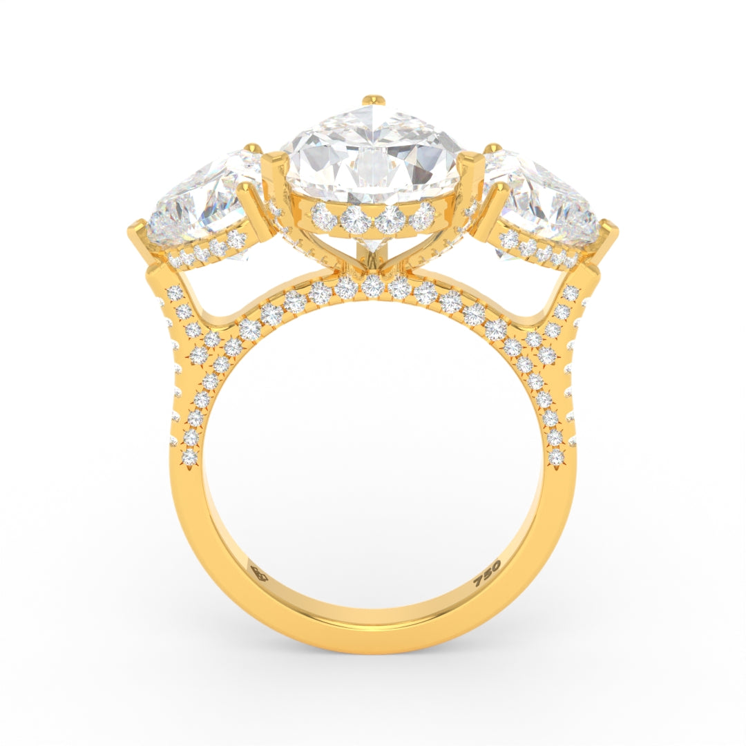 Victoria Pear Cut Diamond Engagement Ring with Heart Cut Side Diamonds and 3D Diamond Band