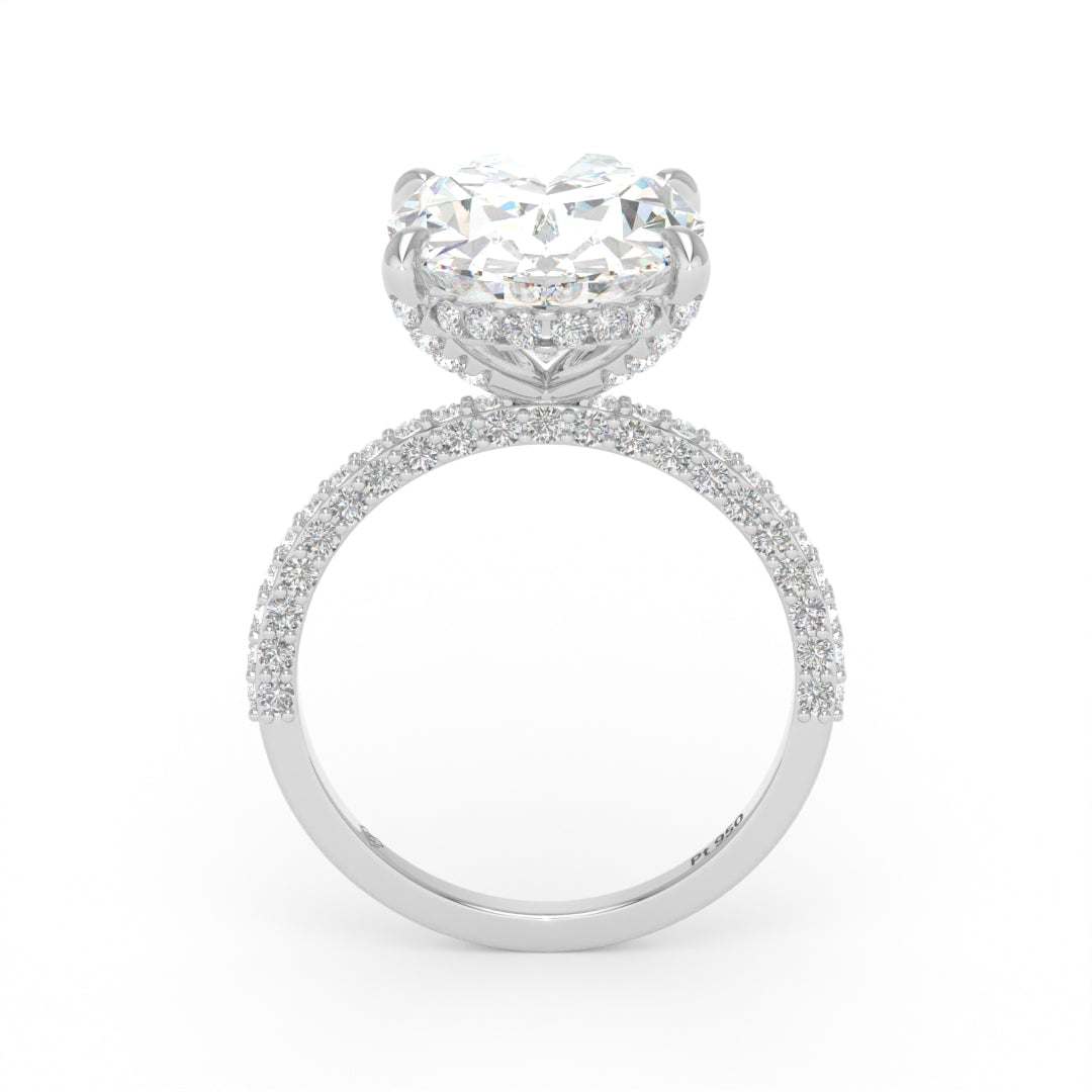 Mia Oval Cut Diamond Engagement Ring With Diamond Hidden Halo And 3D Diamond Band