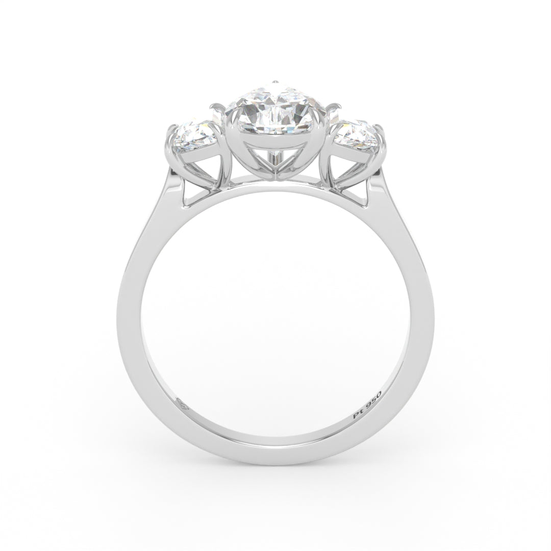 Kamala Pear Cut Diamond Engagement Ring With Half Moon Cut Side Diamonds