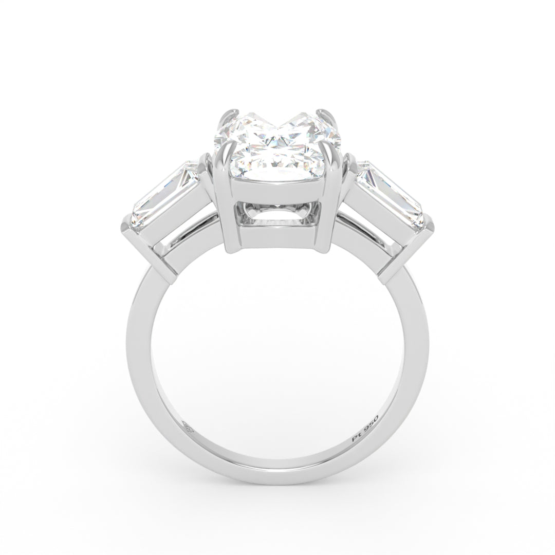 Mary Cushion Cut Diamond Engagement Ring with Tapering Baguette Cut Side Diamonds