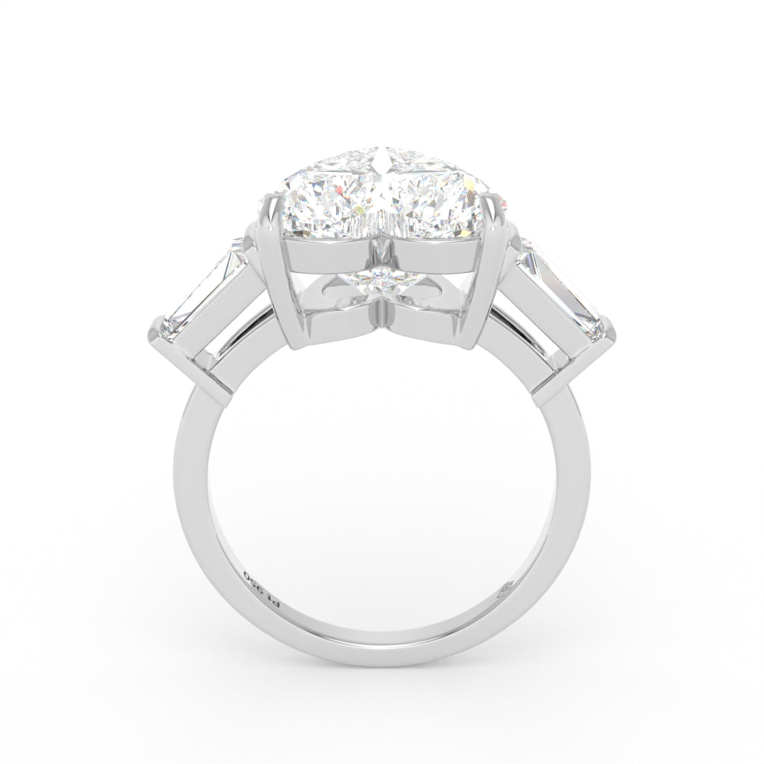Mary Heart Cut Diamond Engagement Ring with Tapering Baguettes Cut Side Diamonds