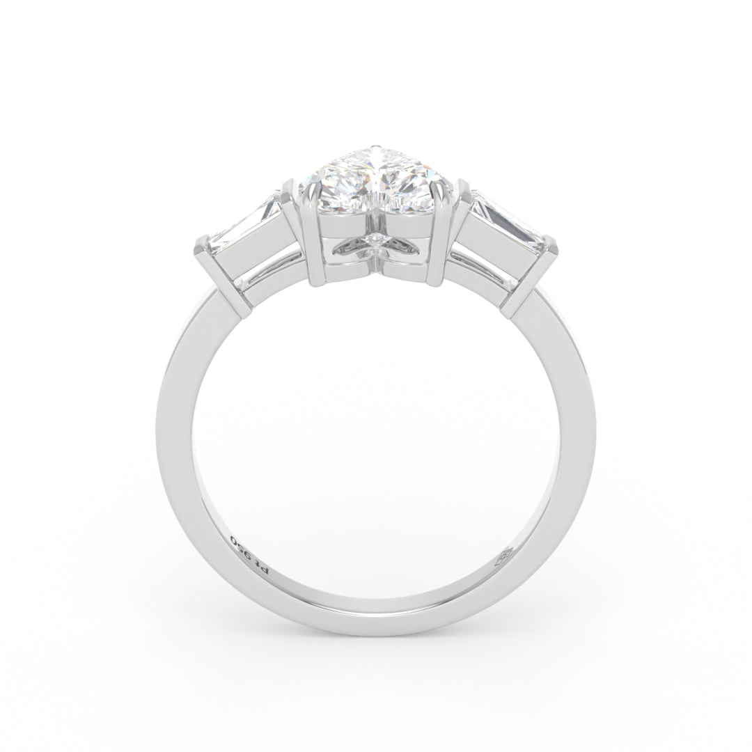 Mary Heart Cut Diamond Engagement Ring with Tapering Baguettes Cut Side Diamonds