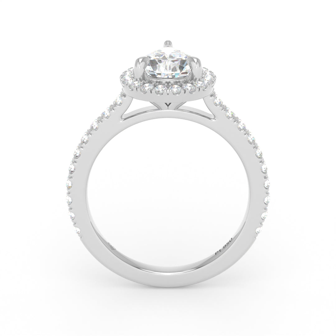 Bella Pear Cut Diamond Engagement Ring with Diamond Halo & Diamond Band