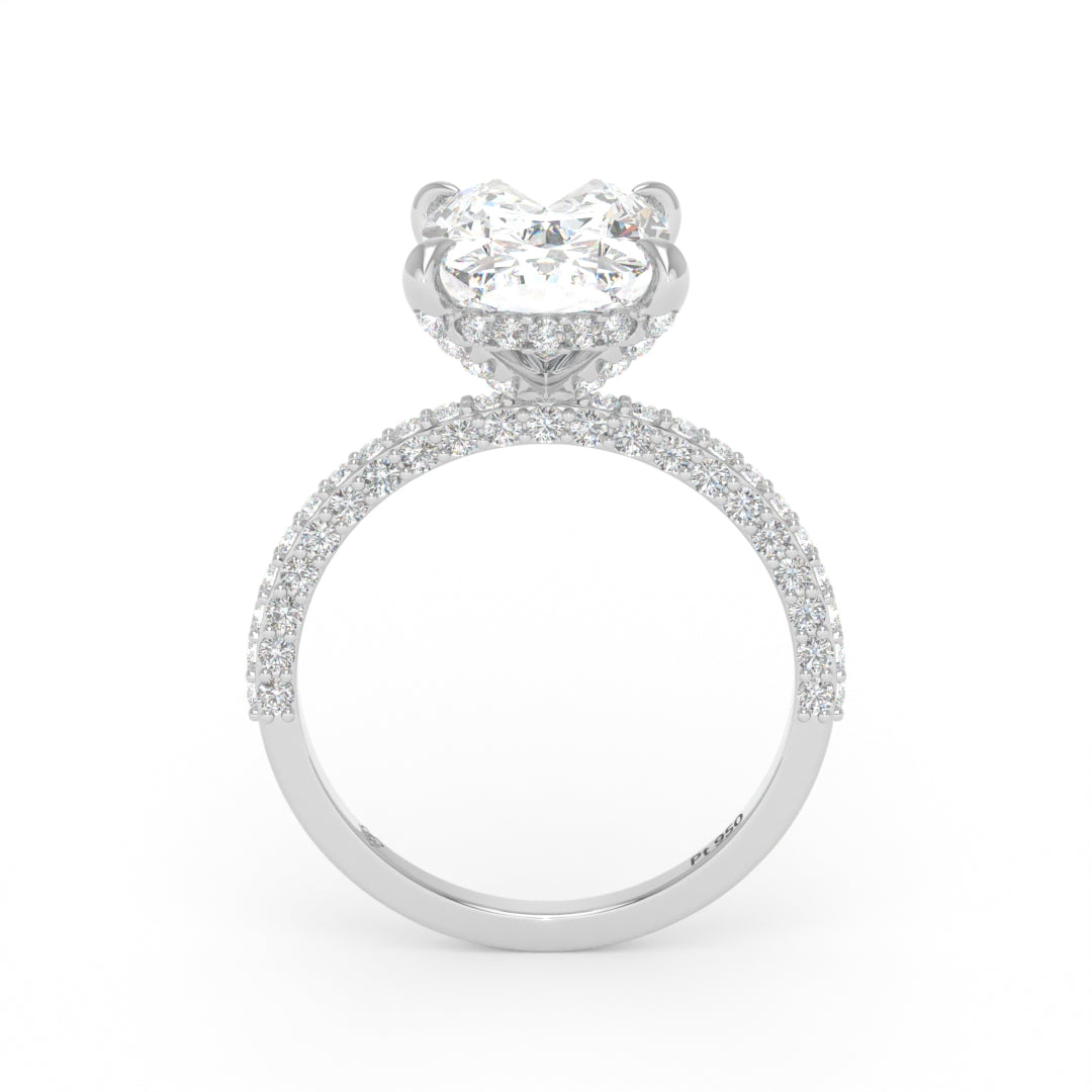 Mia Cushion Cut Diamond Engagement Ring with Diamond Hidden Halo and 3D Diamond Band